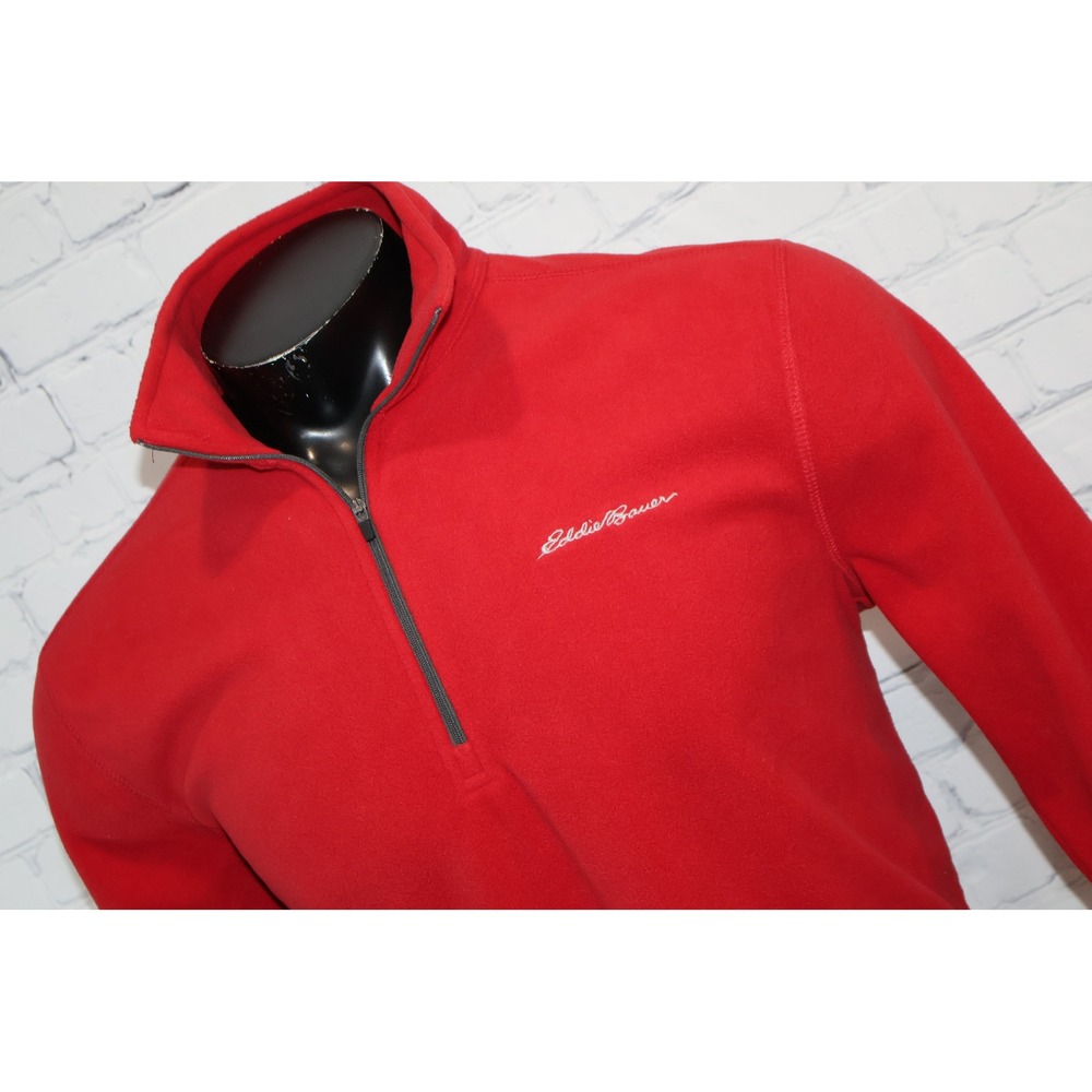 Eddie Bauer Fleece Pullover Mens Medium Red 1/4 Zip Logo Long Sleeve Polyester